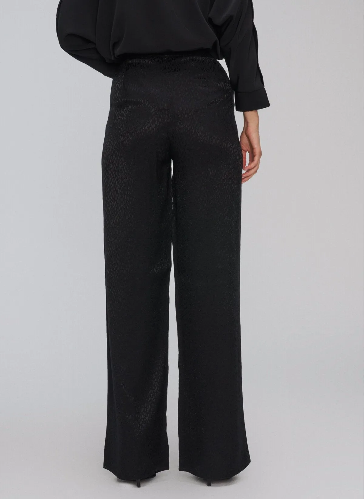 13773 Black Wide Leg Patterned Pants