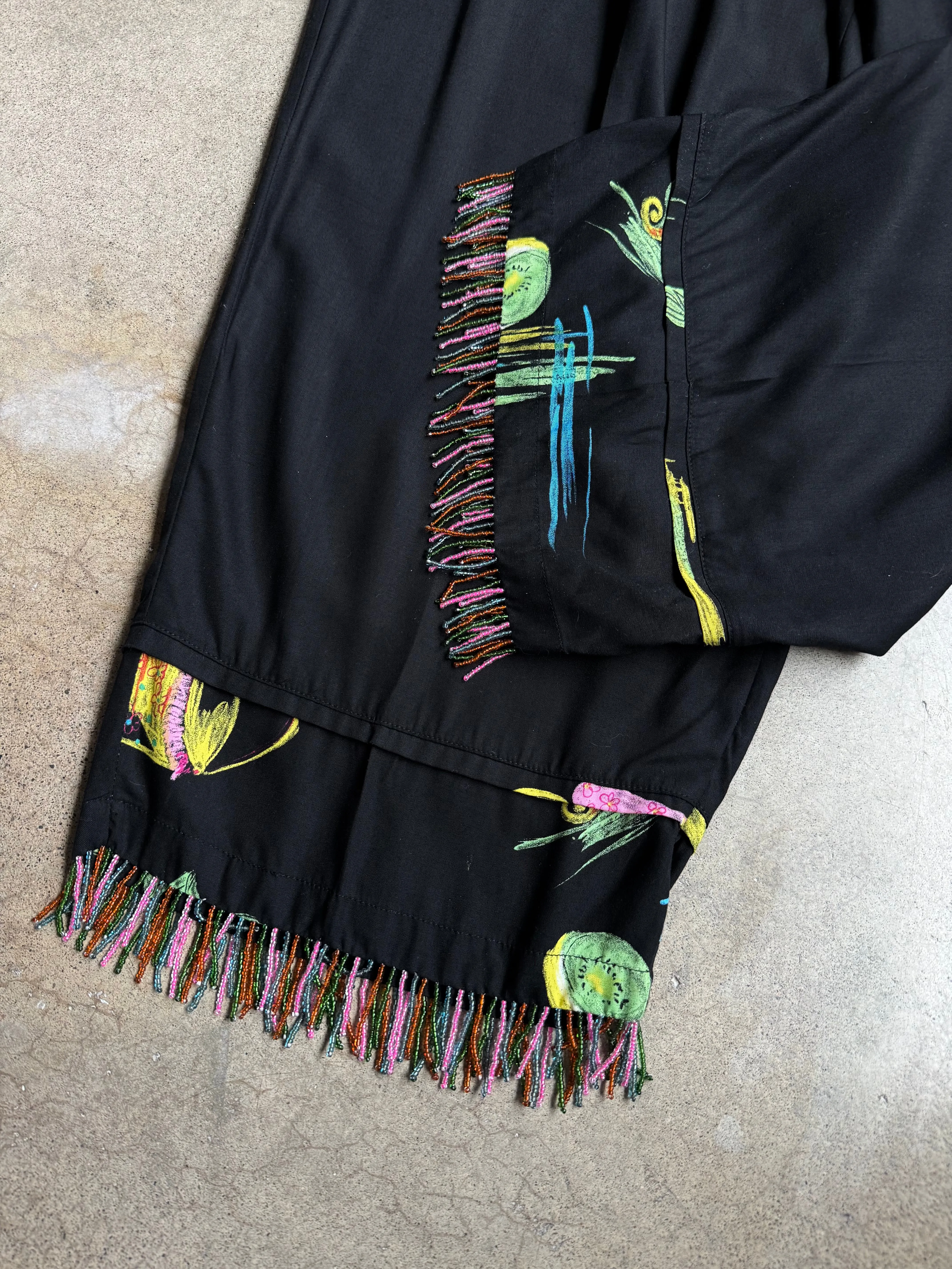 90s Vintage Paradiso Black Beaded Ankle Crop Pants (XL)