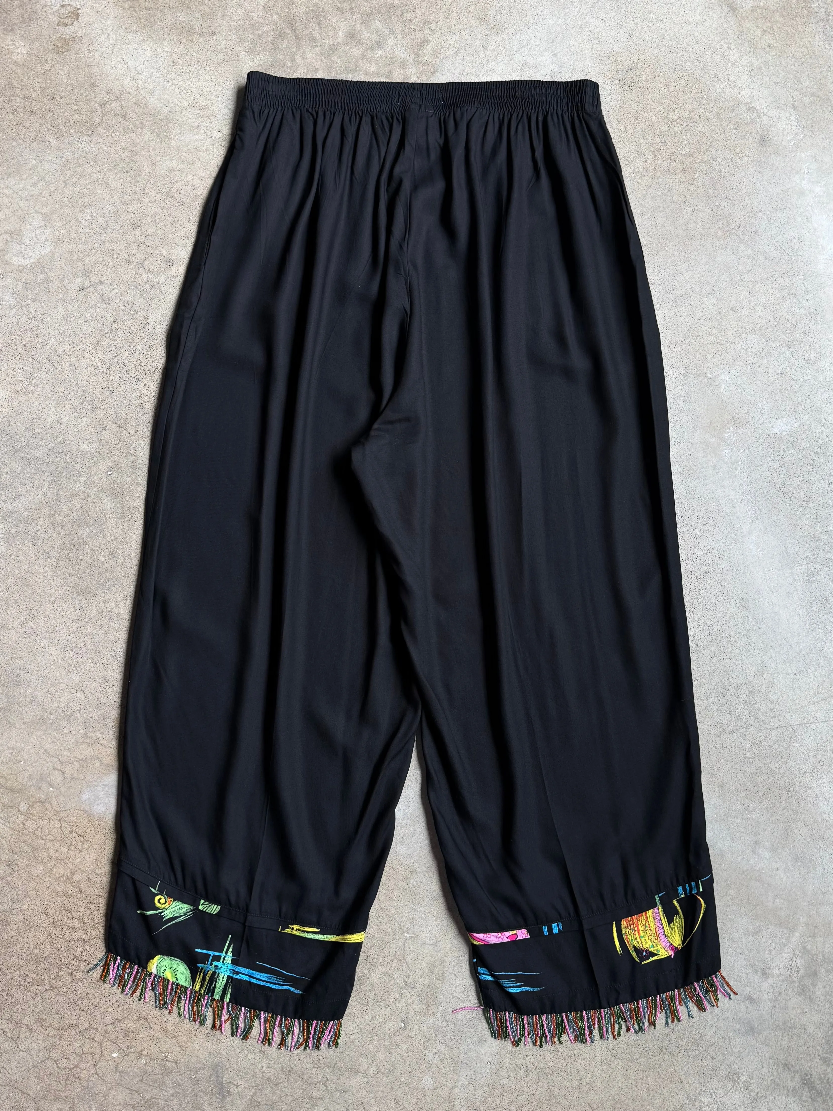 90s Vintage Paradiso Black Beaded Ankle Crop Pants (XL)
