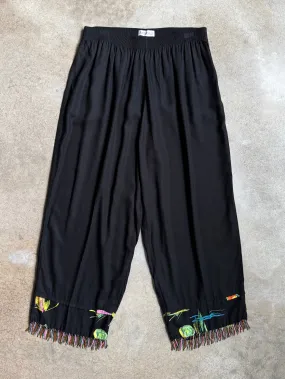 90s Vintage Paradiso Black Beaded Ankle Crop Pants (XL)