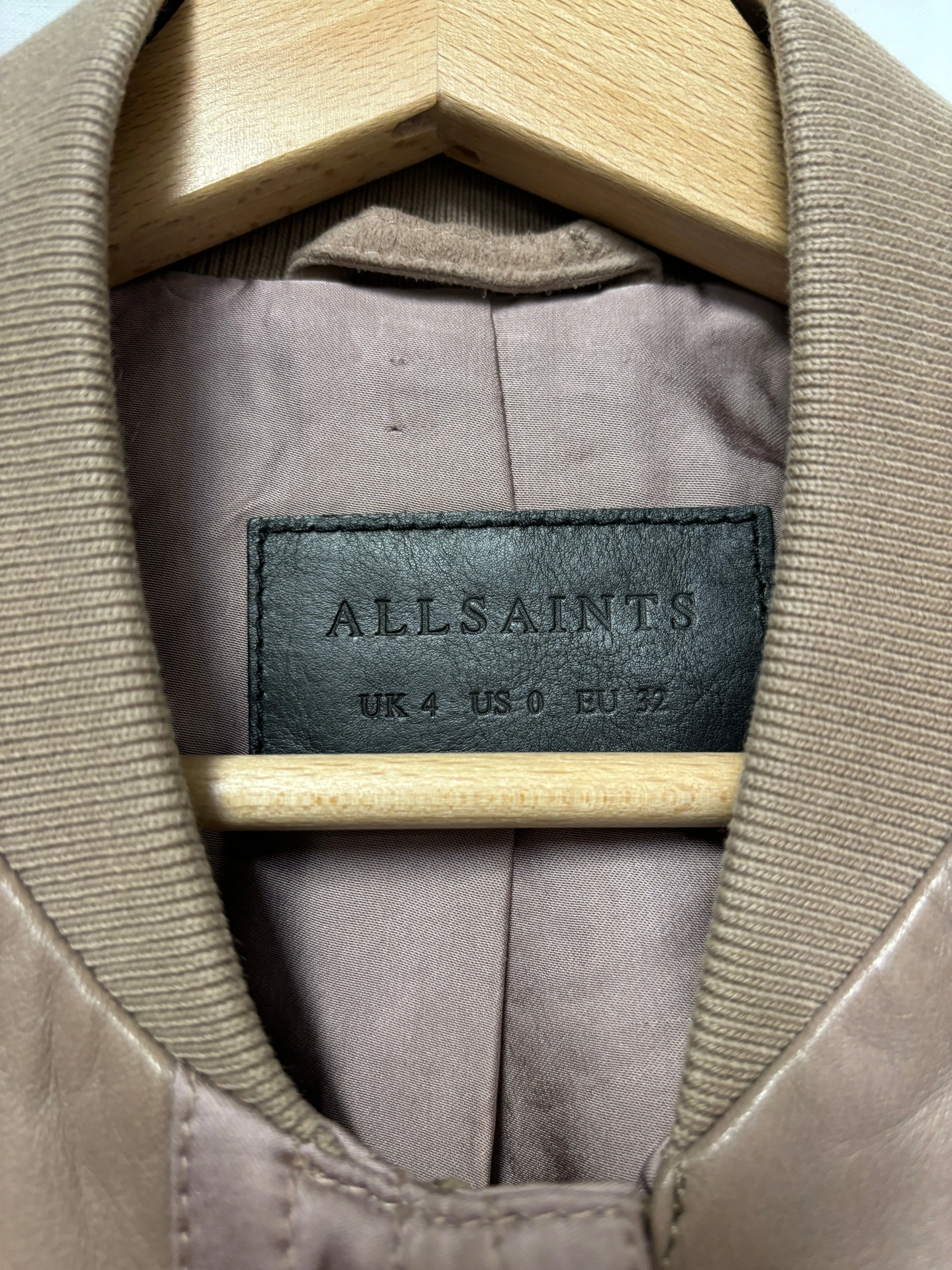 AllSaints Pink Leather Bomber Jacket Size 4