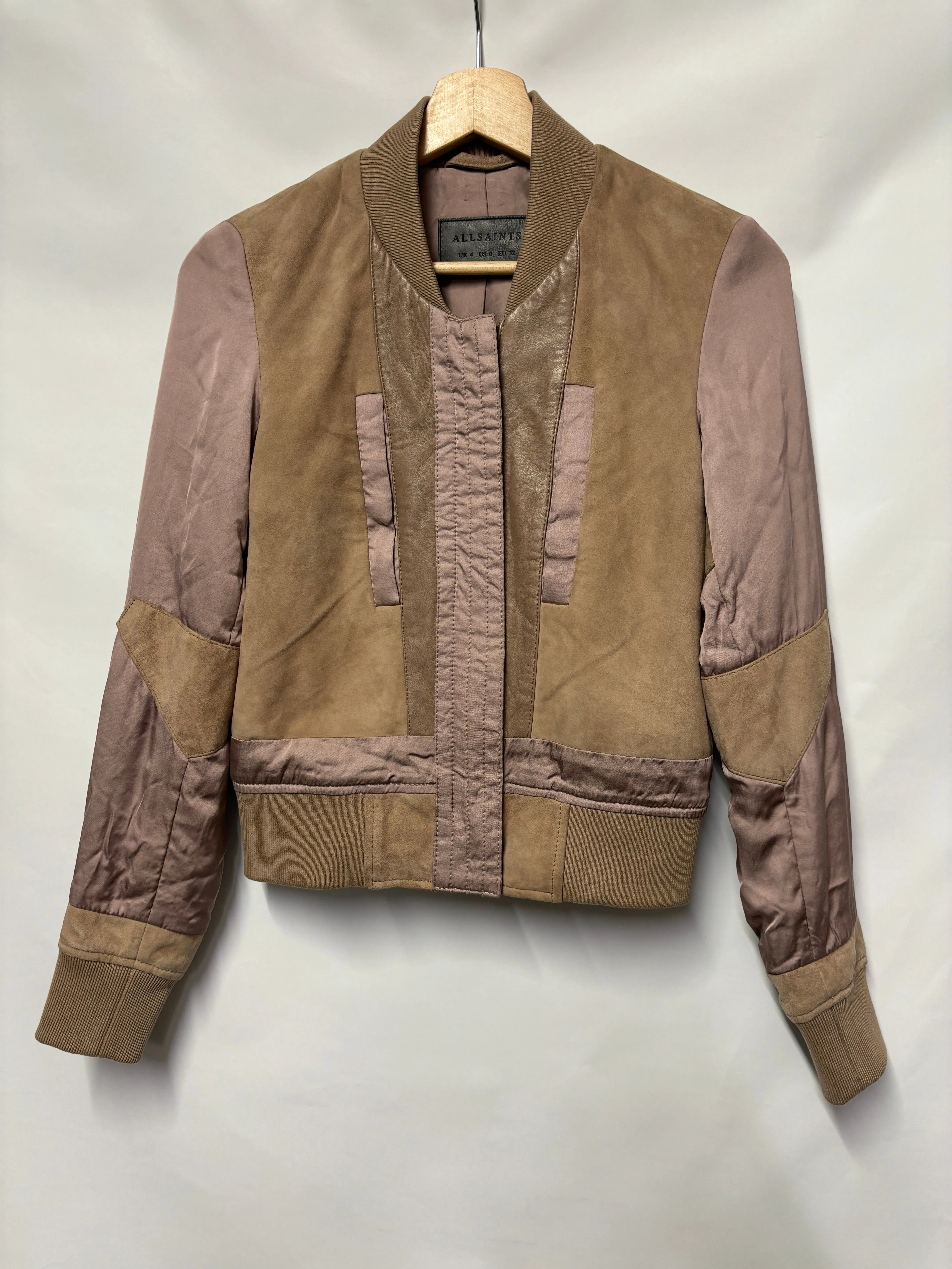 AllSaints Pink Leather Bomber Jacket Size 4
