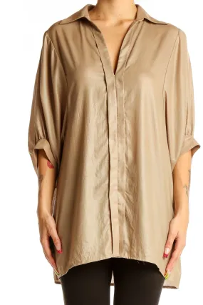 Beige Oversized Button-Down Blouse