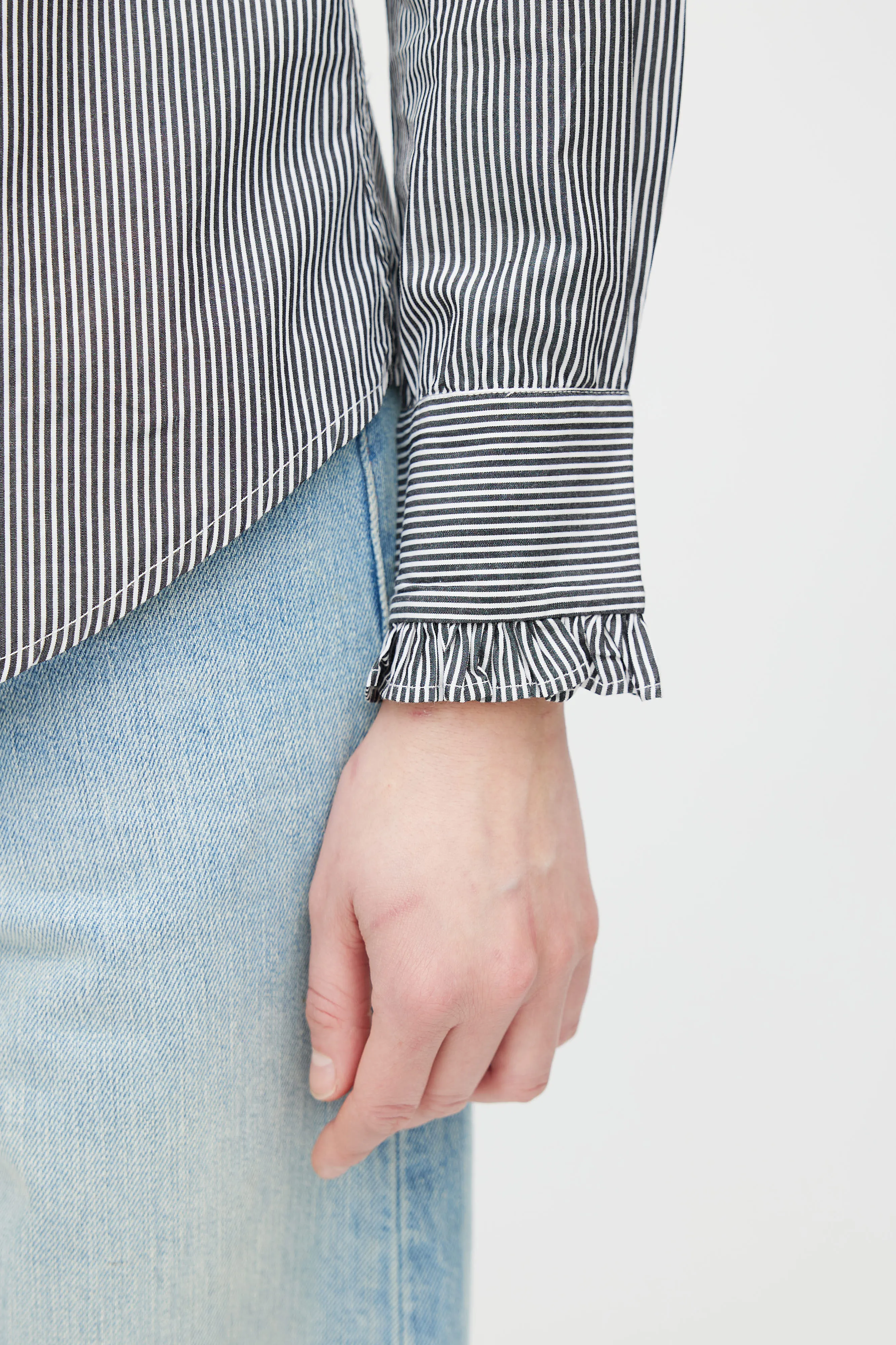 Black & White Stripe Ruffle Collar Shirt