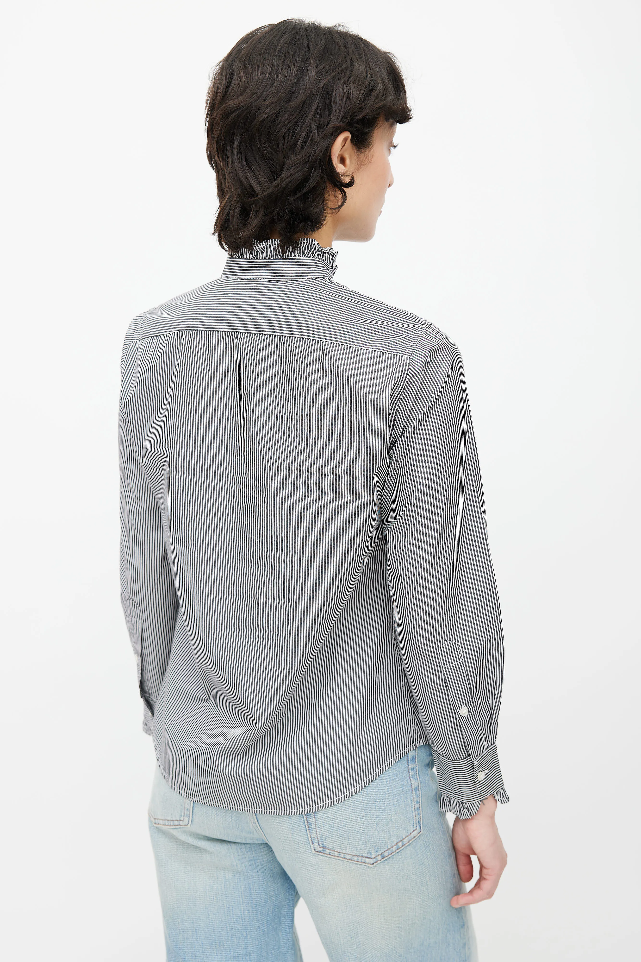 Black & White Stripe Ruffle Collar Shirt