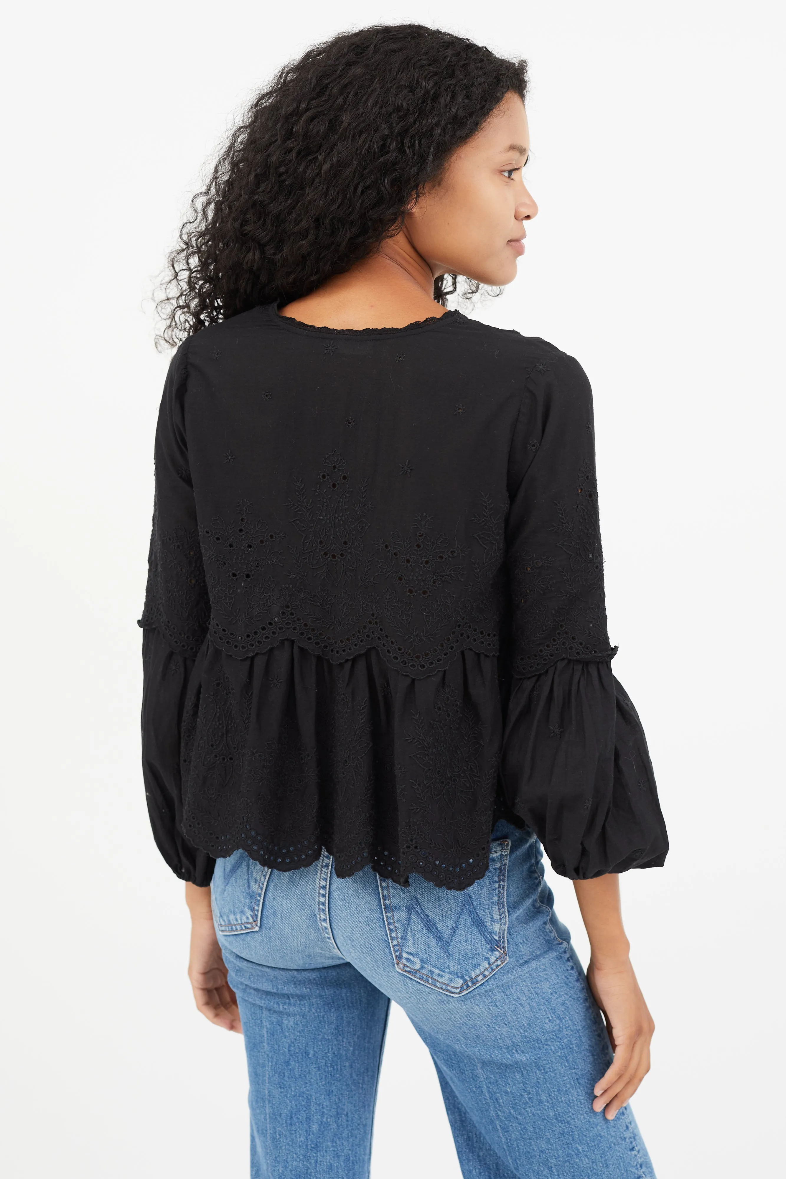 Black Eyelet Ruffled Top