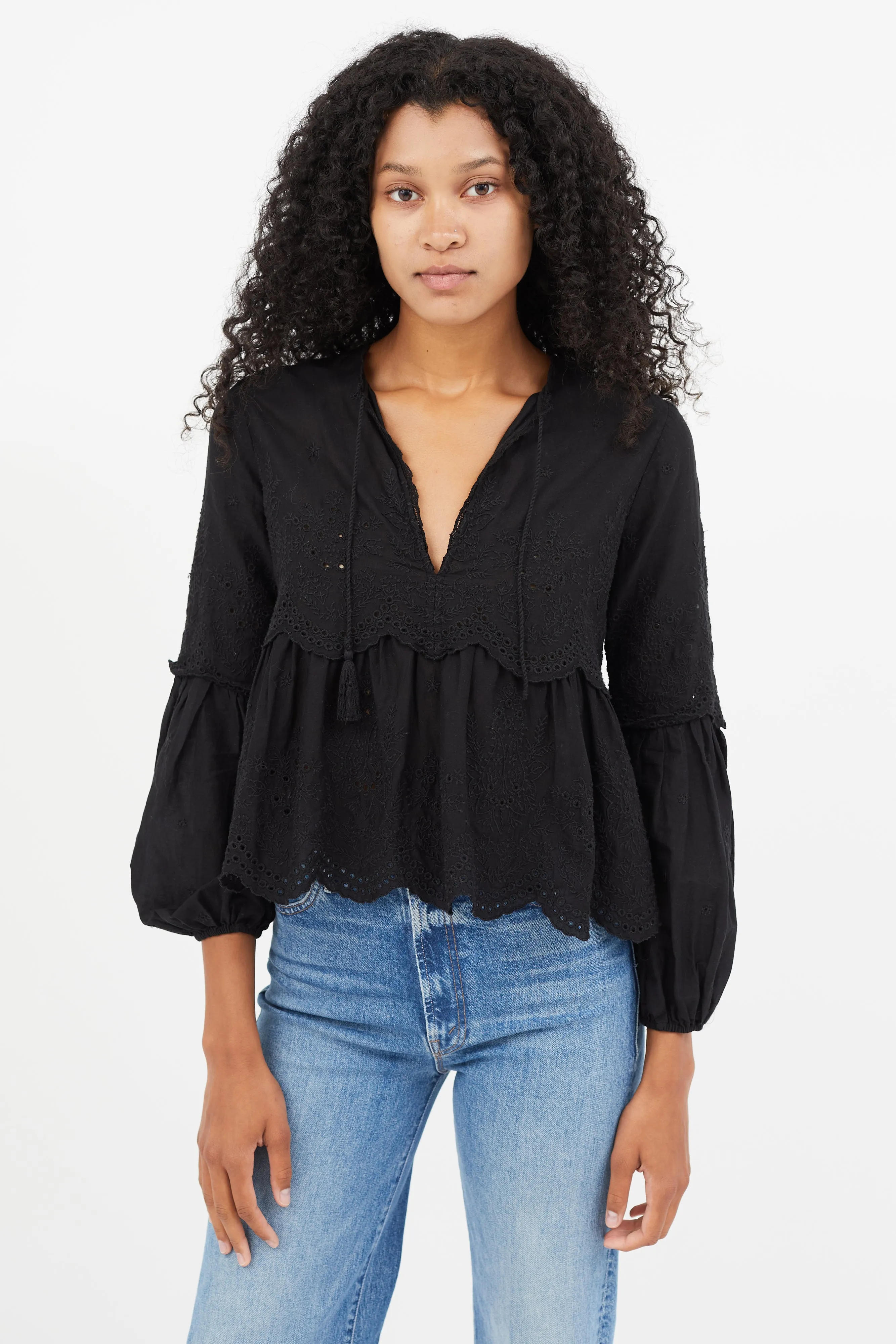 Black Eyelet Ruffled Top