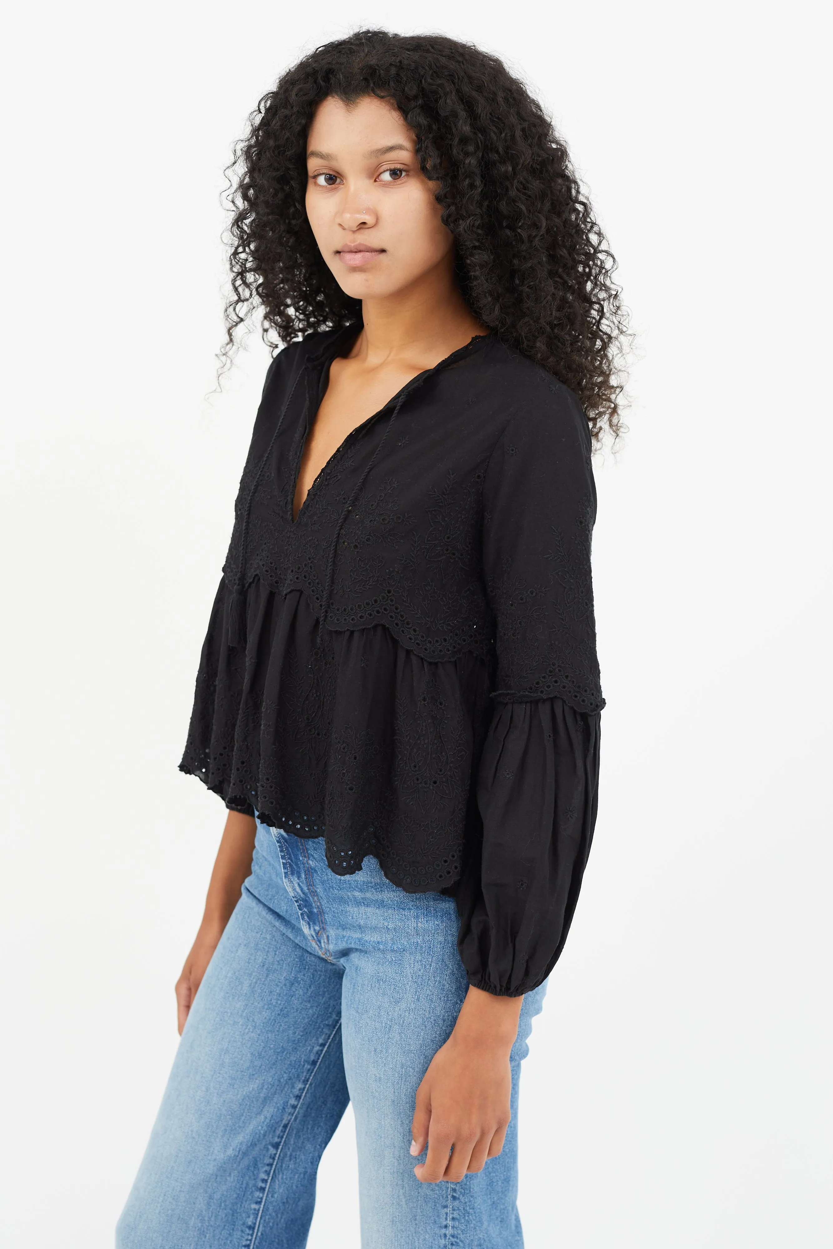 Black Eyelet Ruffled Top