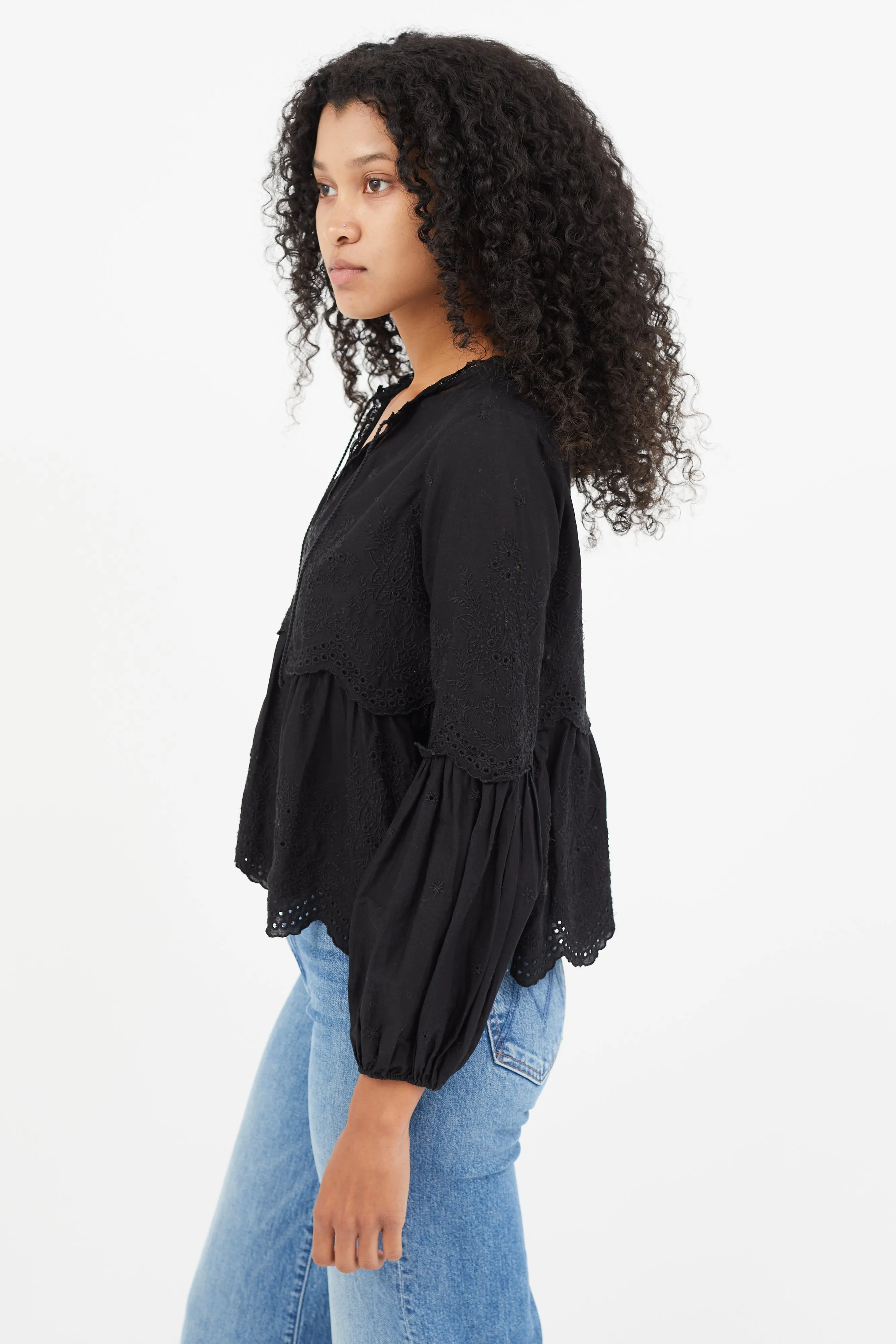 Black Eyelet Ruffled Top