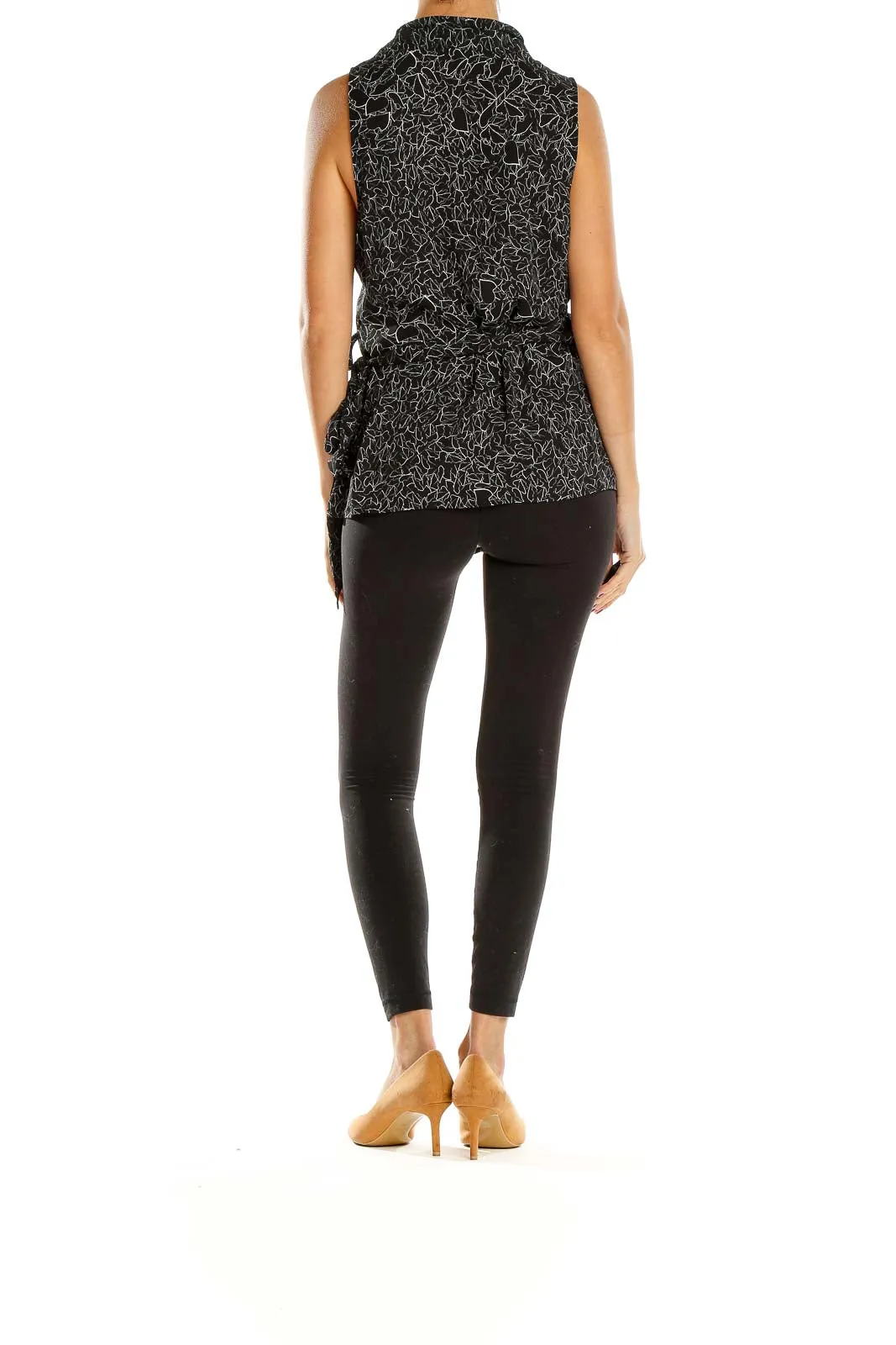 Black Patterned Sleeveless Wrap Top