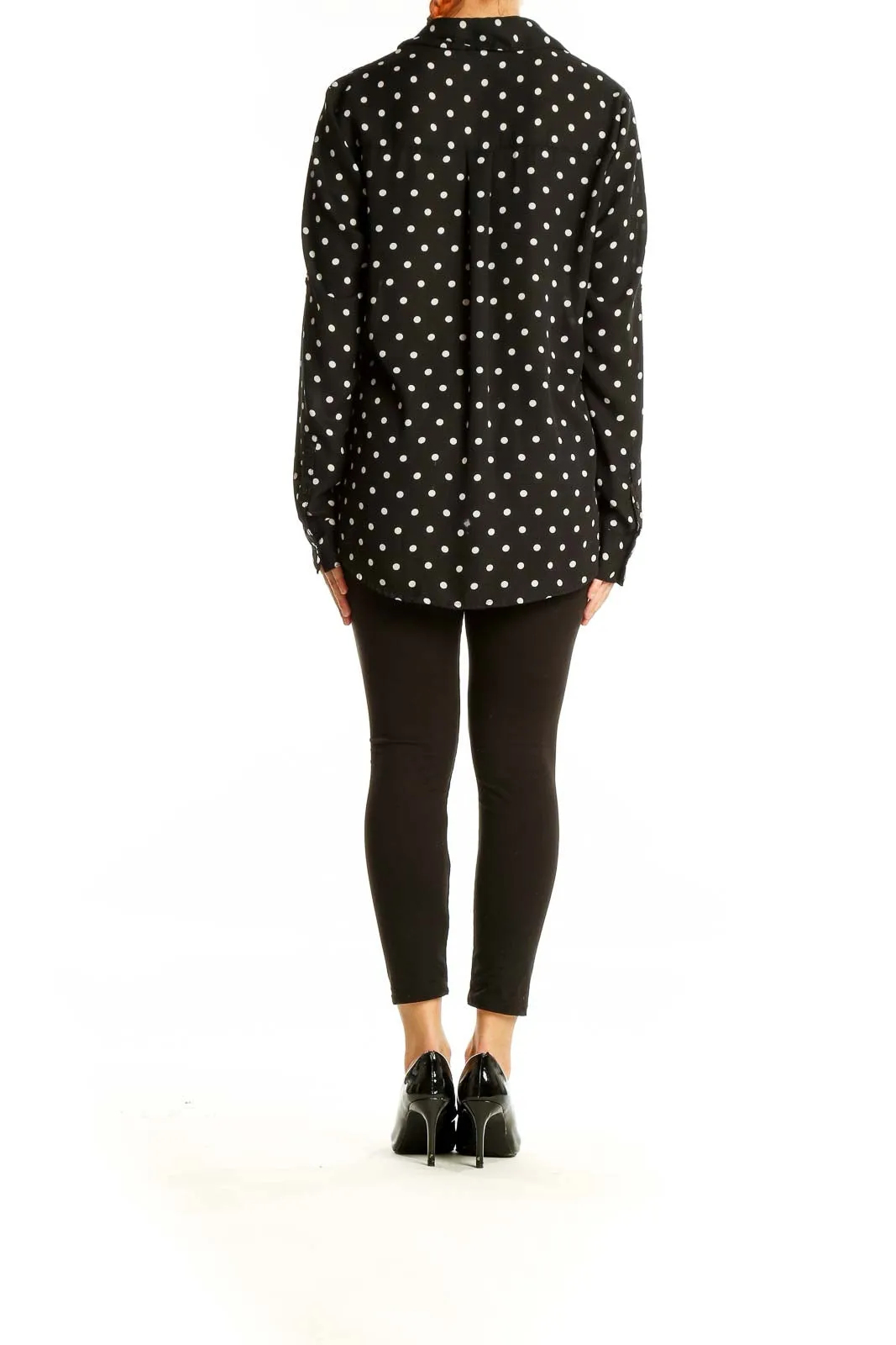 Black Polka Dot Button-Up Blouse