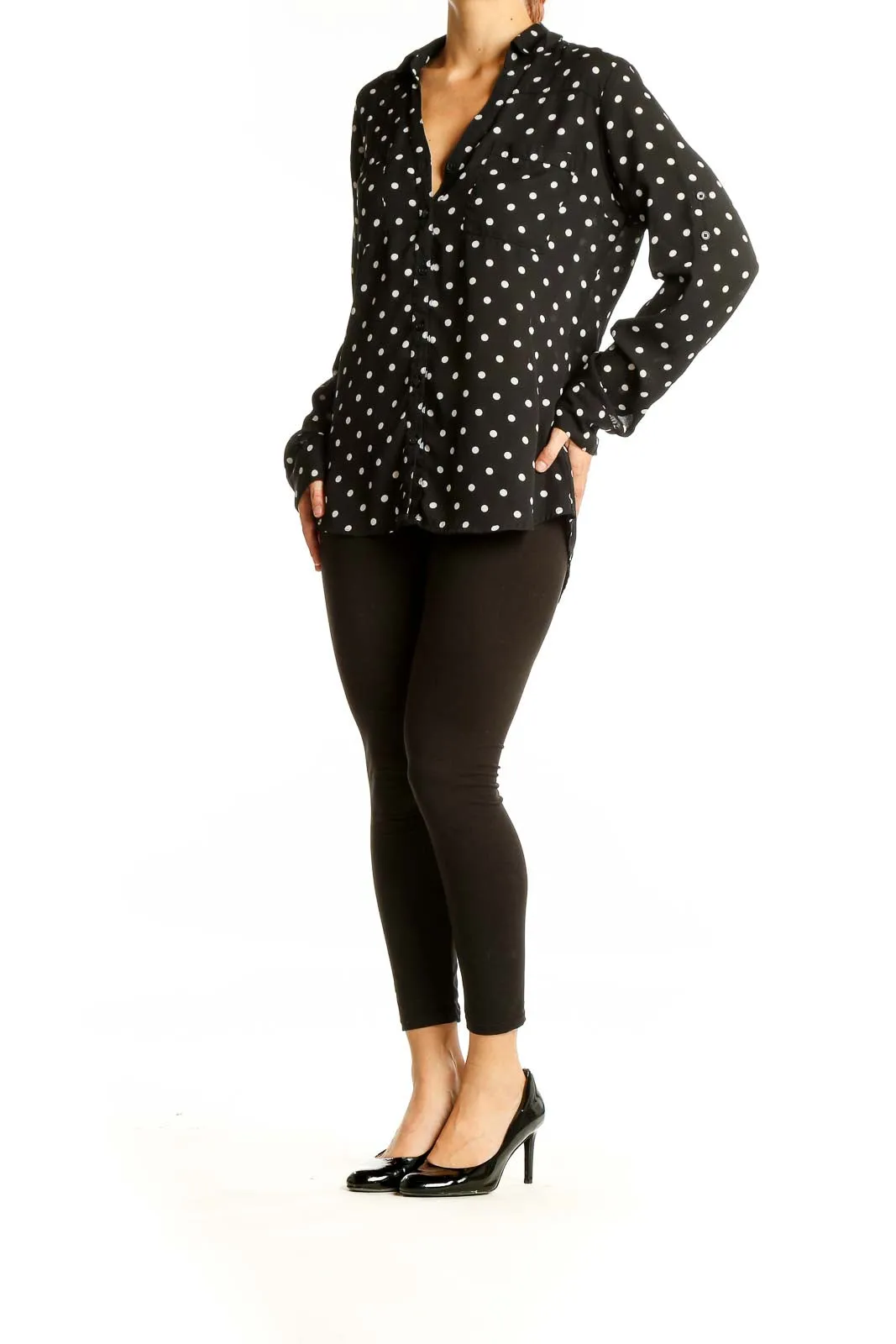 Black Polka Dot Button-Up Blouse