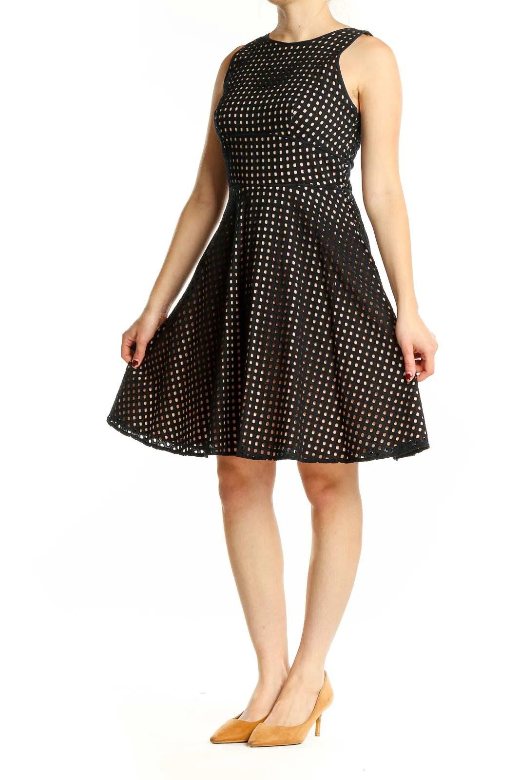 Black Polka Dot Cotton Fit-and-Flare Dress