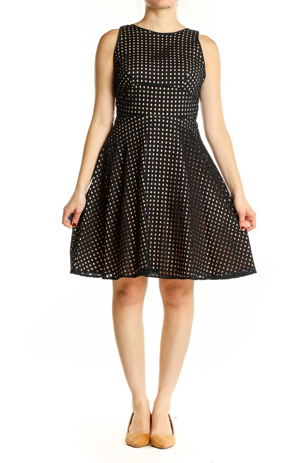 Black Polka Dot Cotton Fit-and-Flare Dress