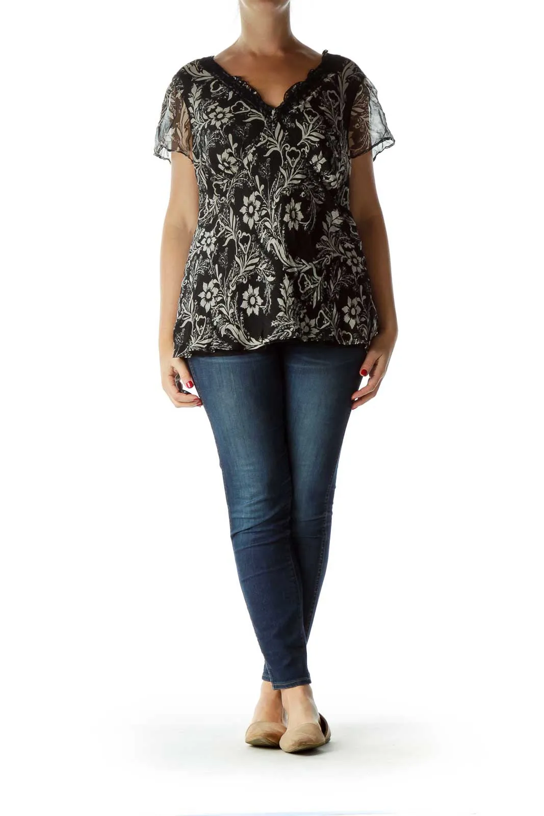 Black Print Silk Blouse