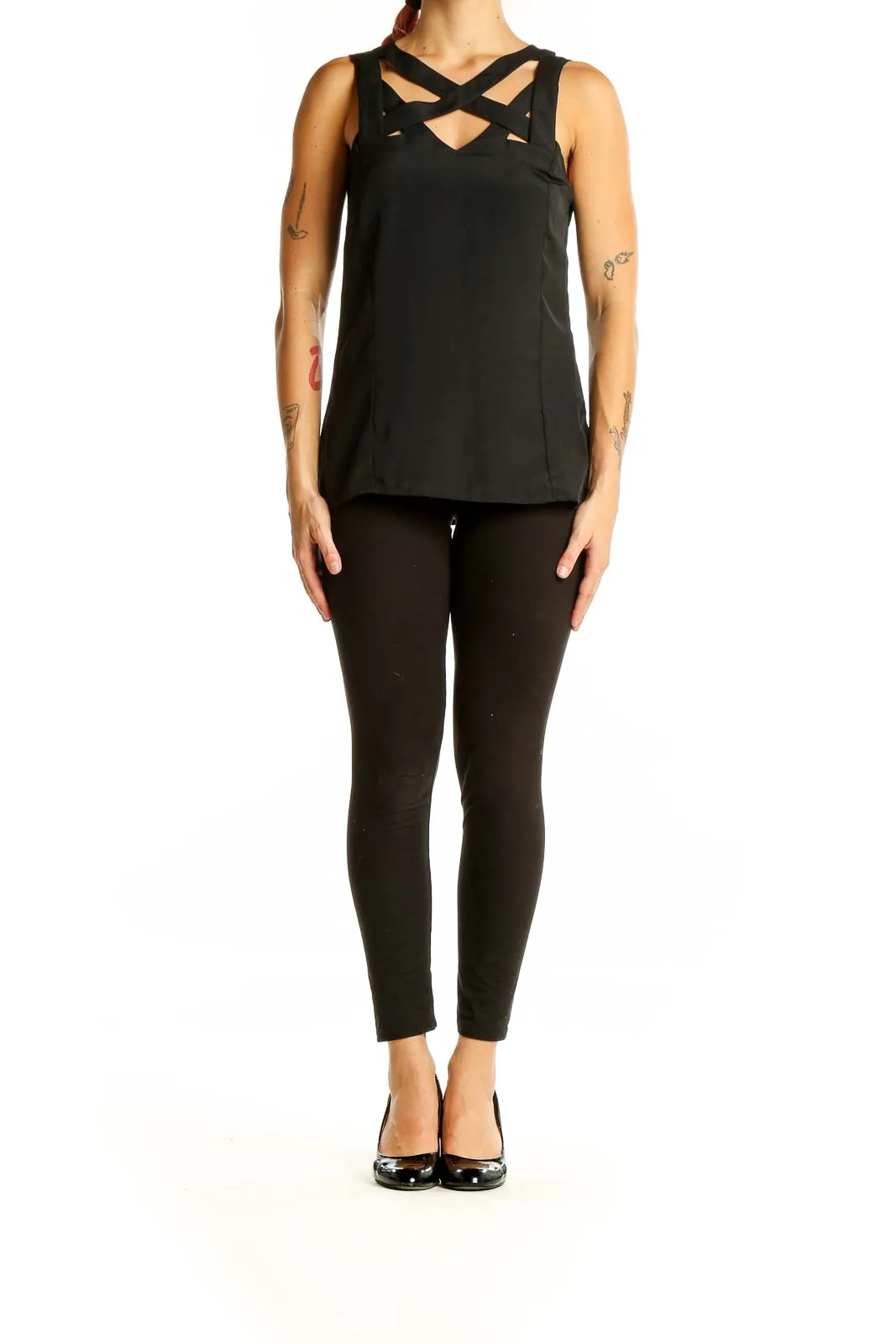 Black Strappy Sleeveless Polyester Top