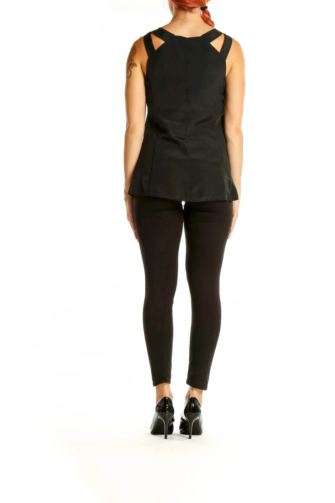 Black Strappy Sleeveless Polyester Top