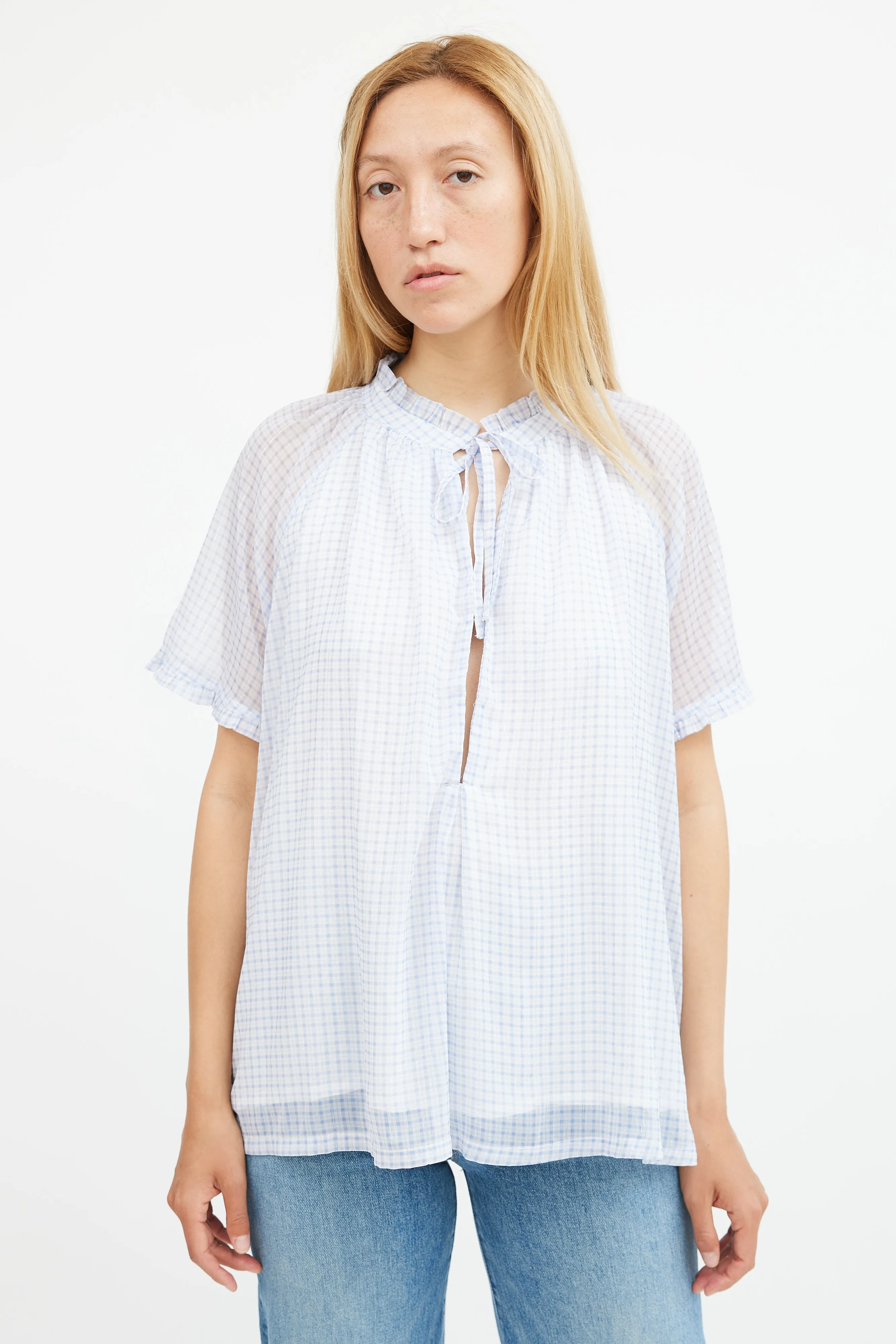 Blue & White Gingham A-line Top