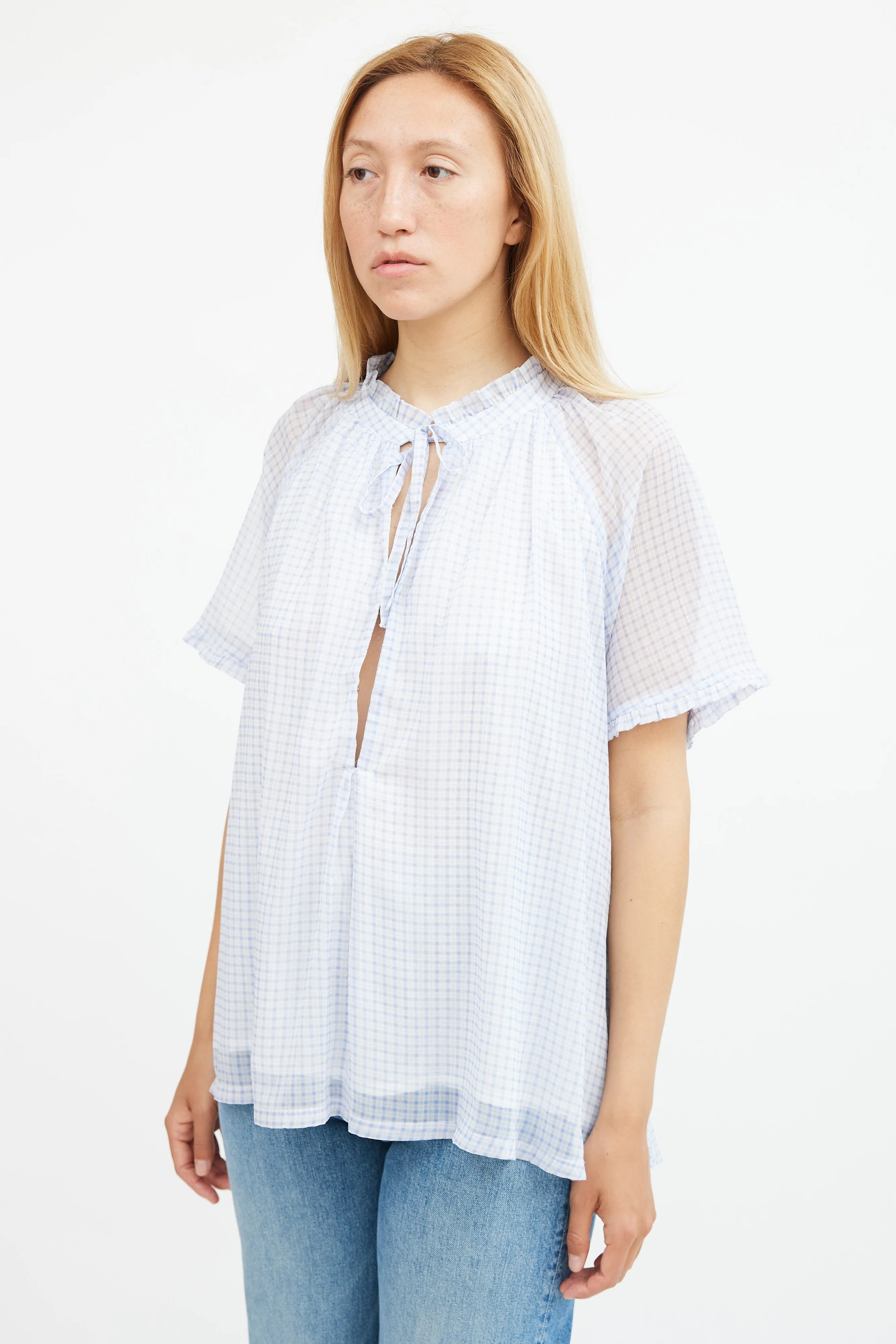 Blue & White Gingham A-line Top
