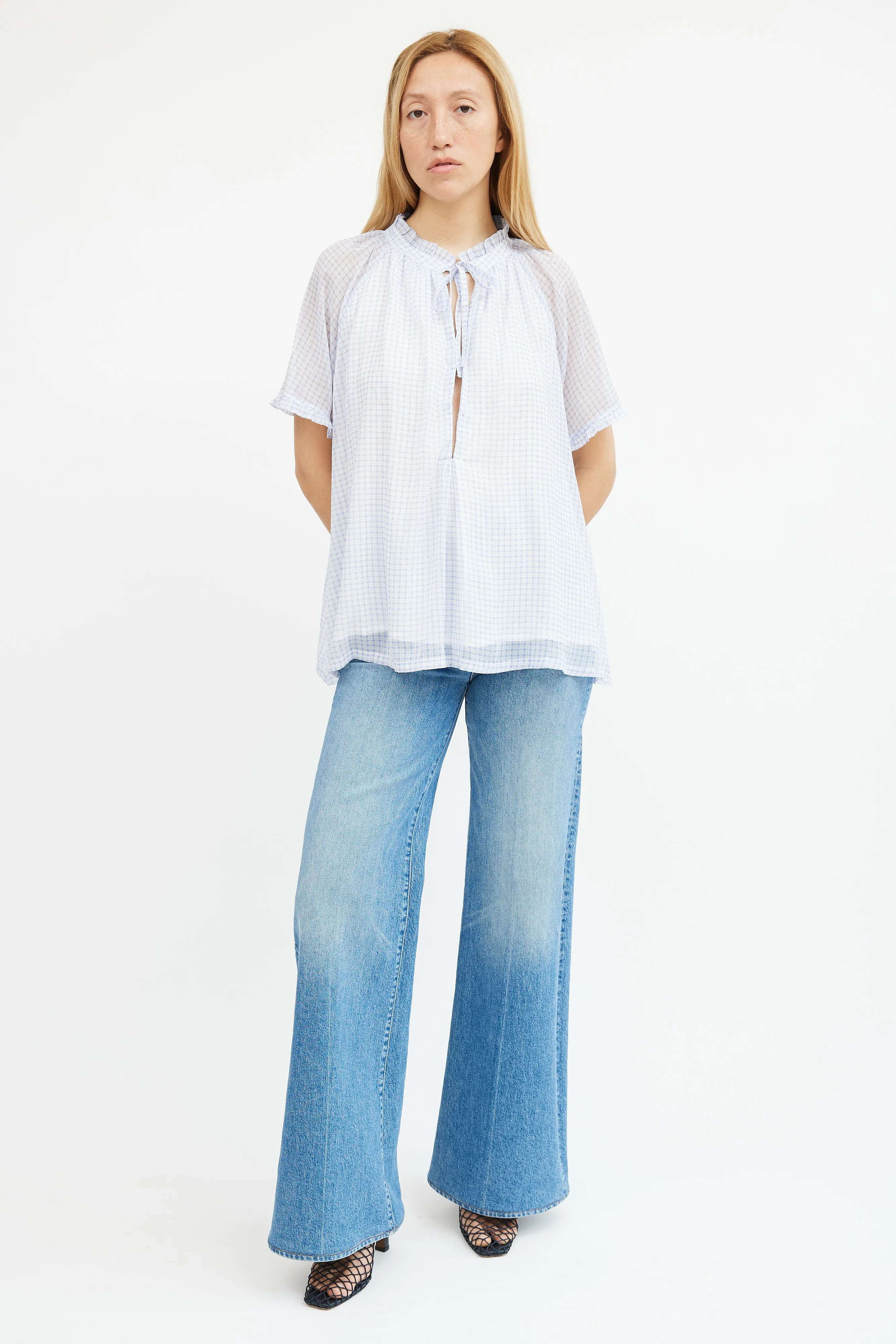 Blue & White Gingham A-line Top
