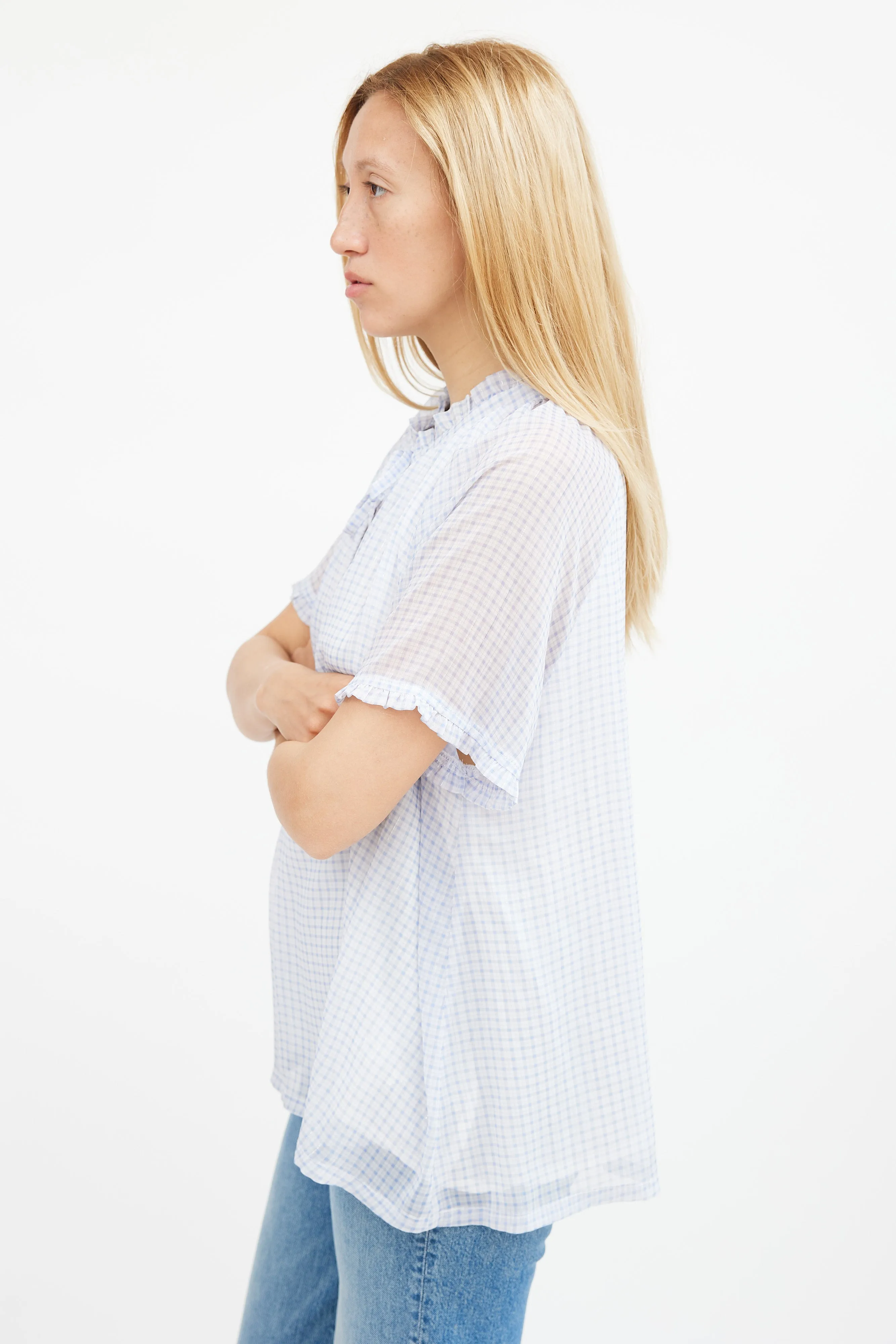 Blue & White Gingham A-line Top