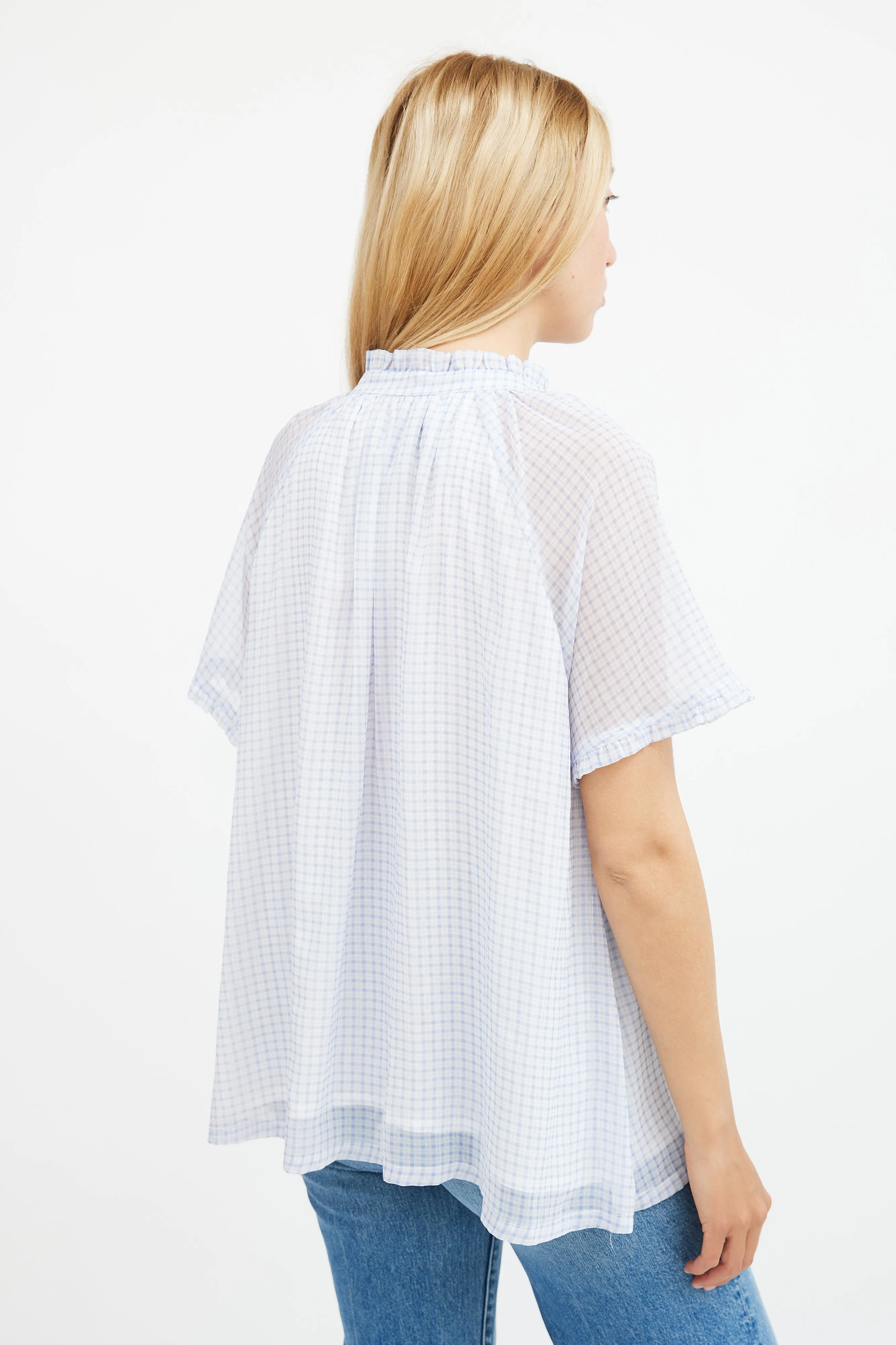 Blue & White Gingham A-line Top
