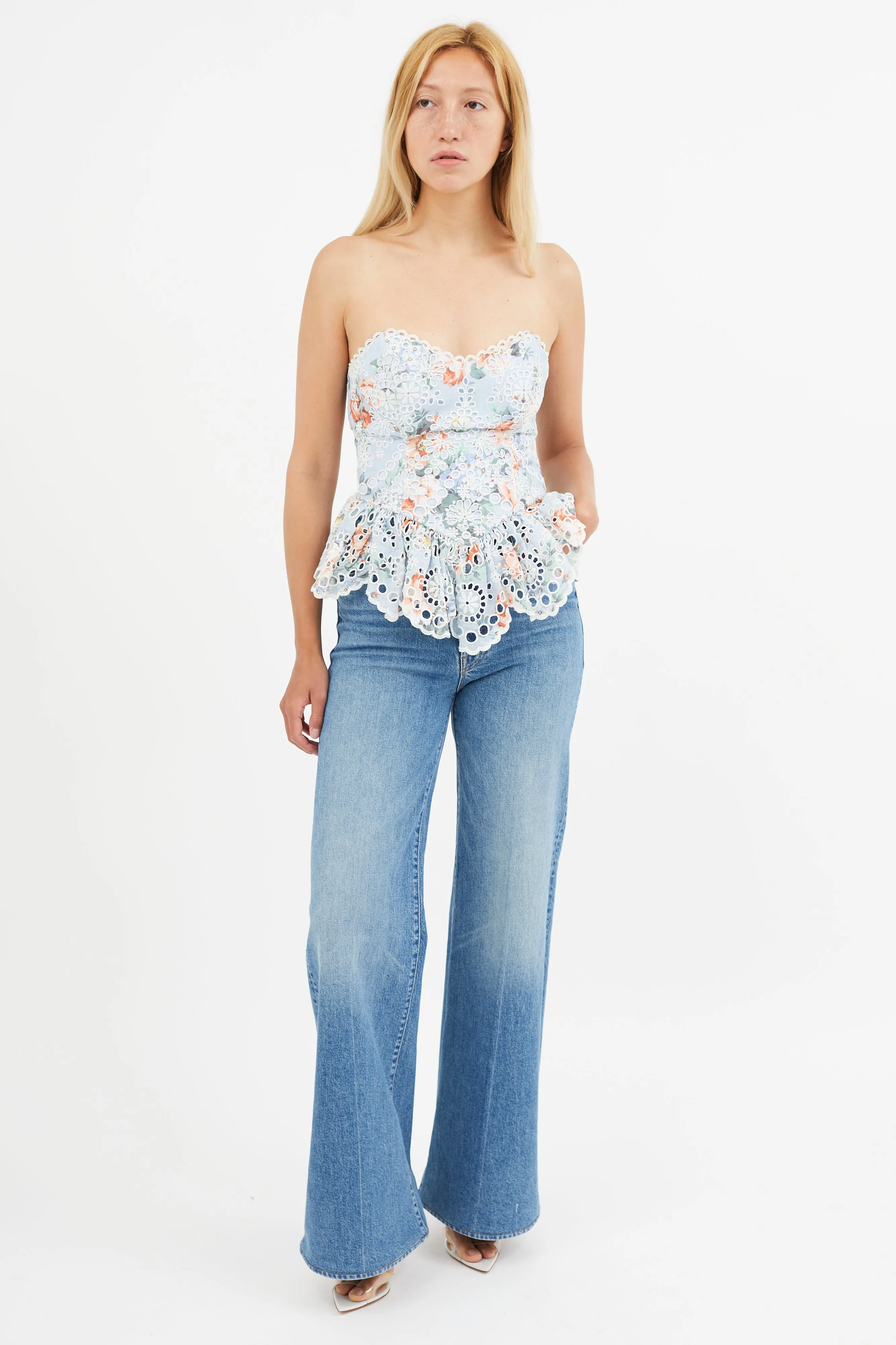 Blue Bowie Floral Lace Strapless Bustier