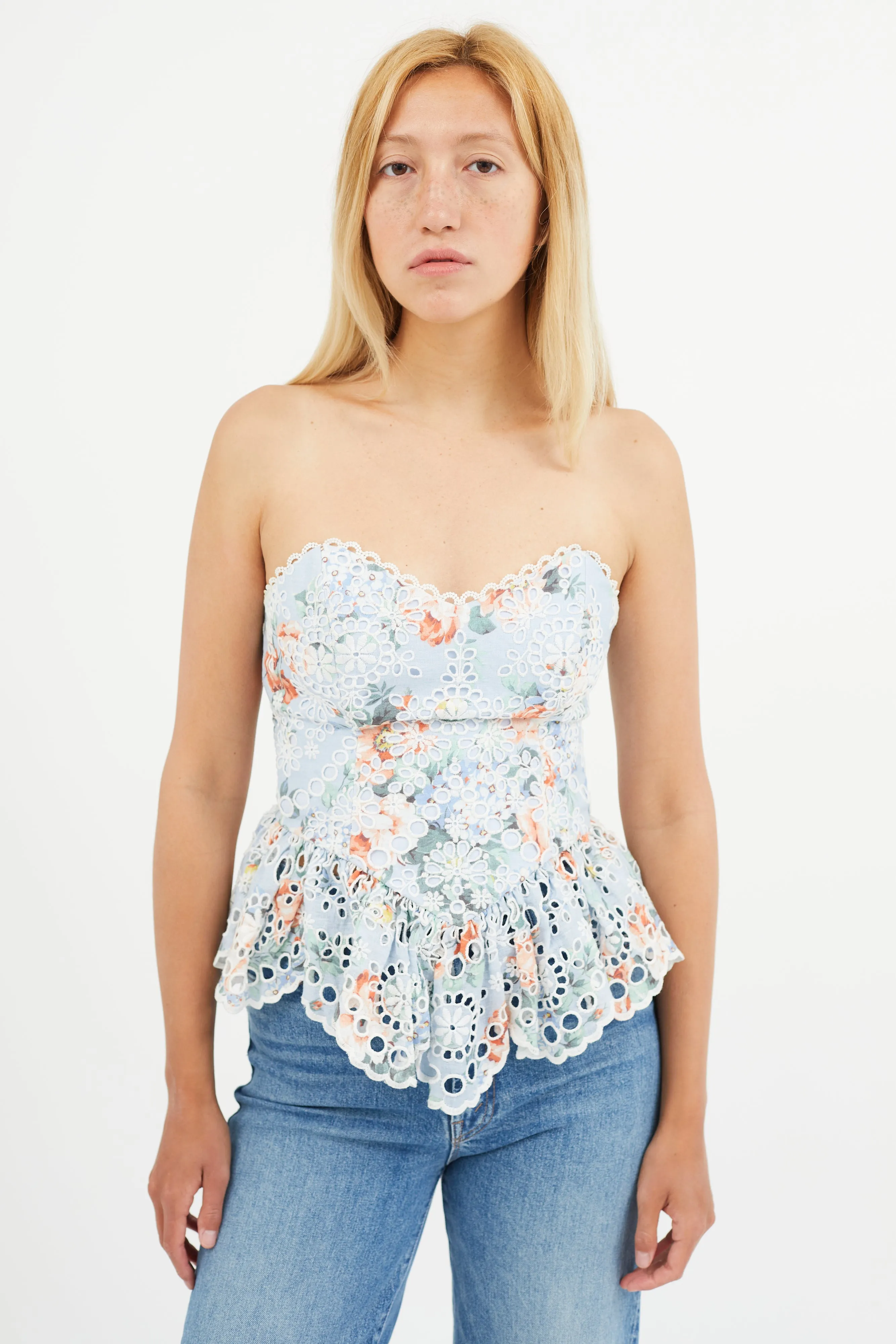 Blue Bowie Floral Lace Strapless Bustier