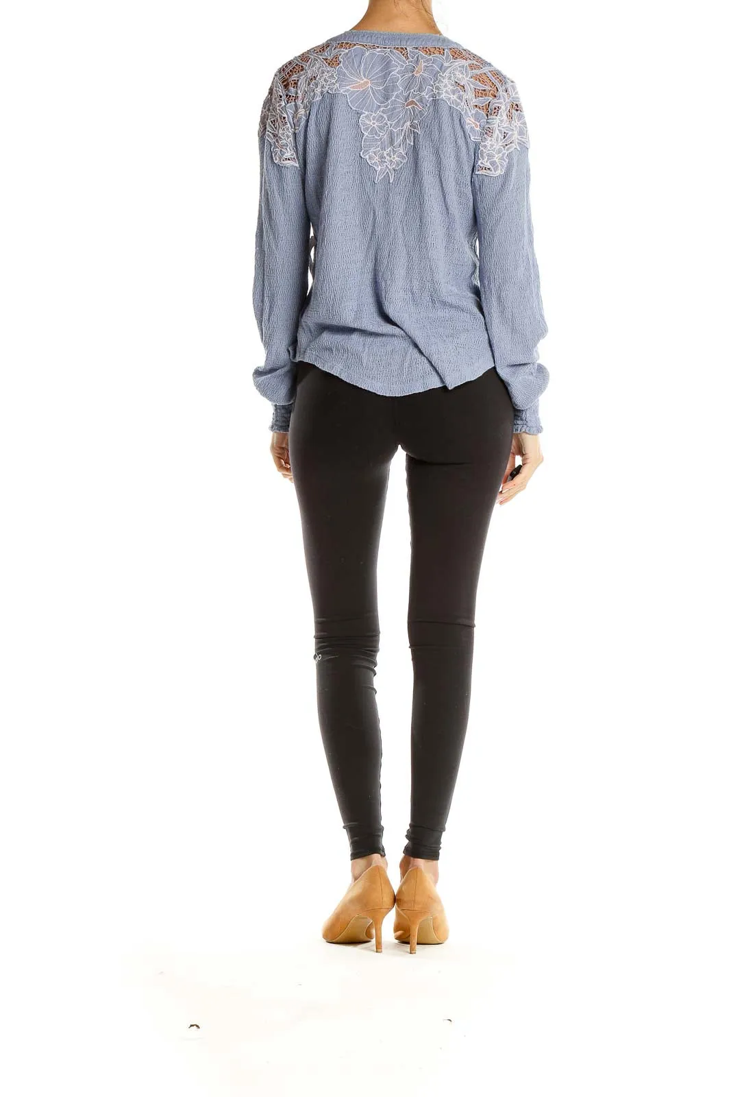 Blue Lace-Trimmed Henley Top