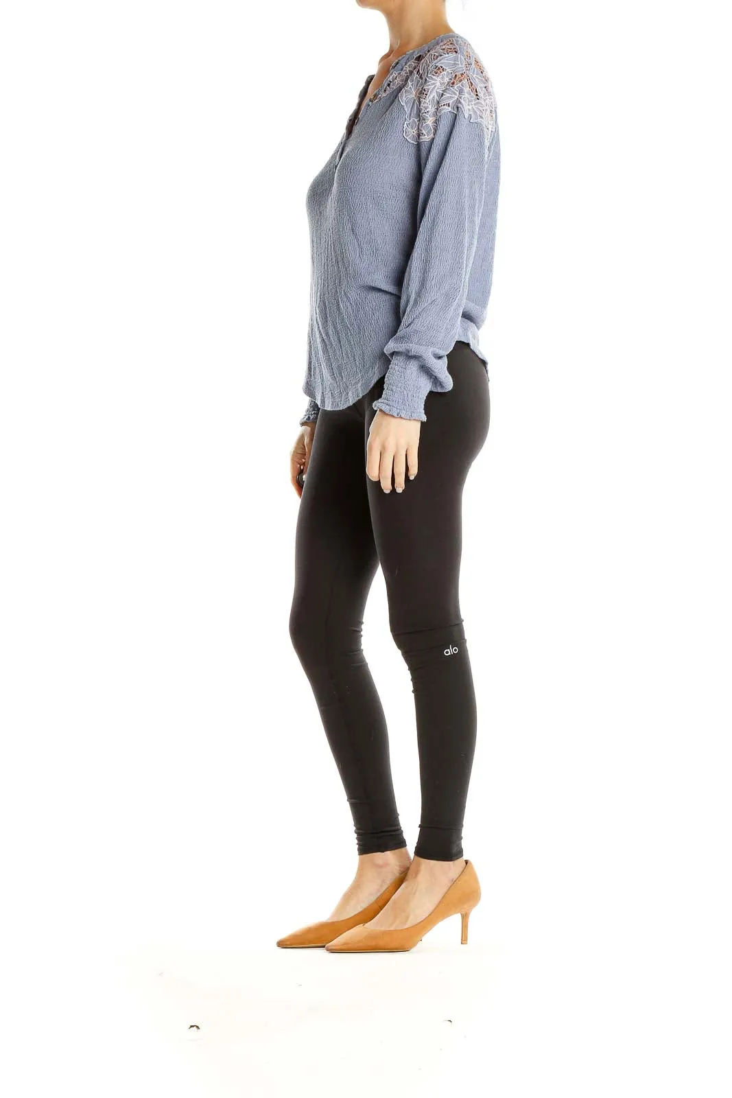 Blue Lace-Trimmed Henley Top