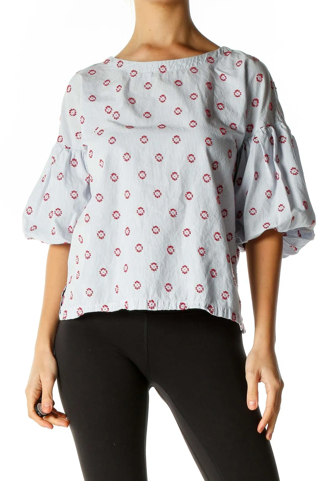 Blue Object Print Retro Blouse