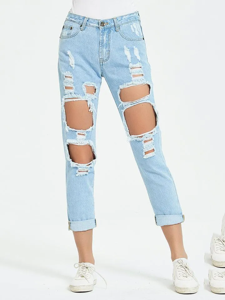 Buttoned Distressed Jeans