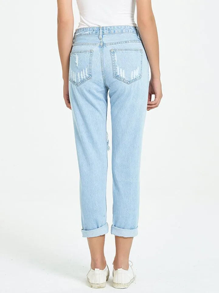 Buttoned Distressed Jeans