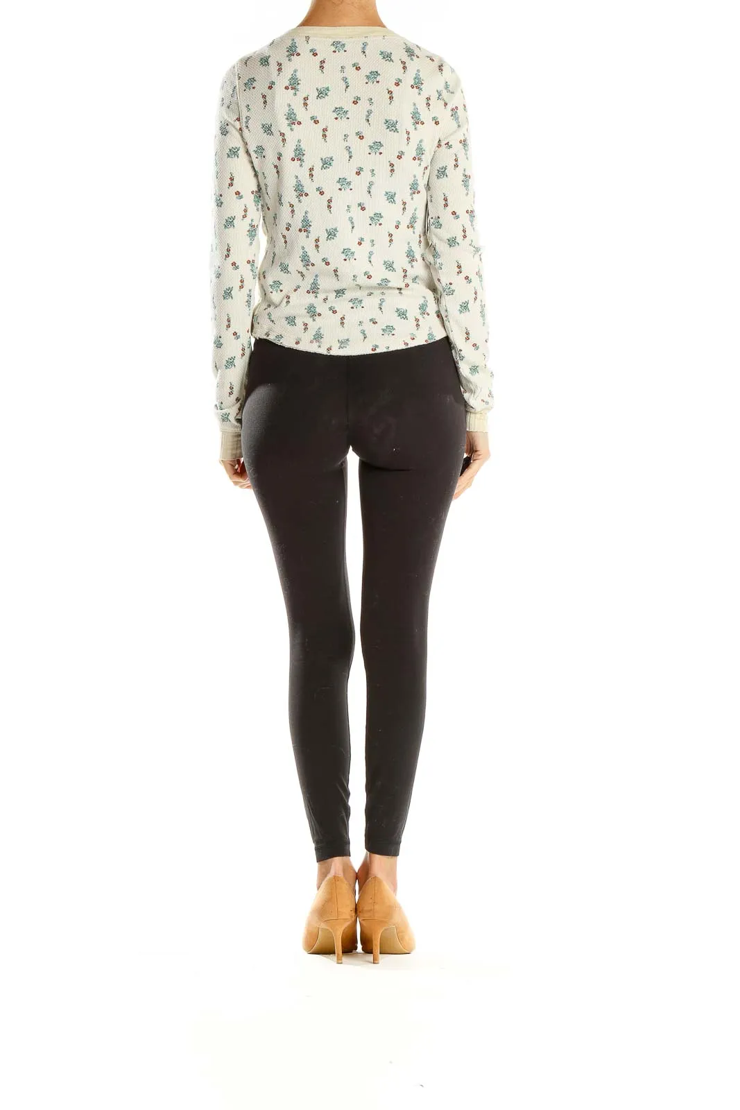 Cream Floral Waffle Knit Henley Top