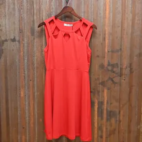 Cut Out Neckline Fit and Flare Dress-Red