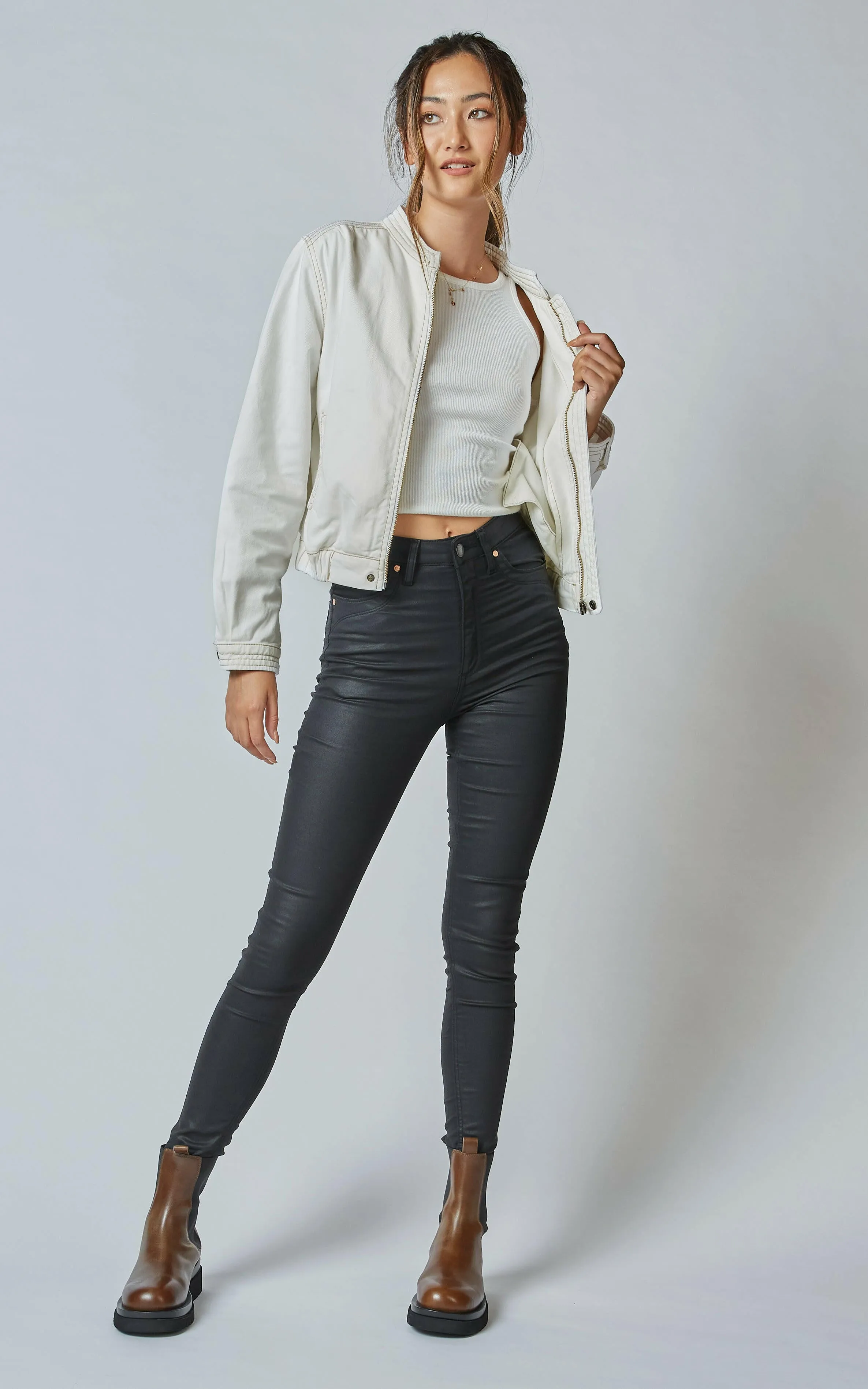 DCD High Waisted Coated Denim Black Jeans