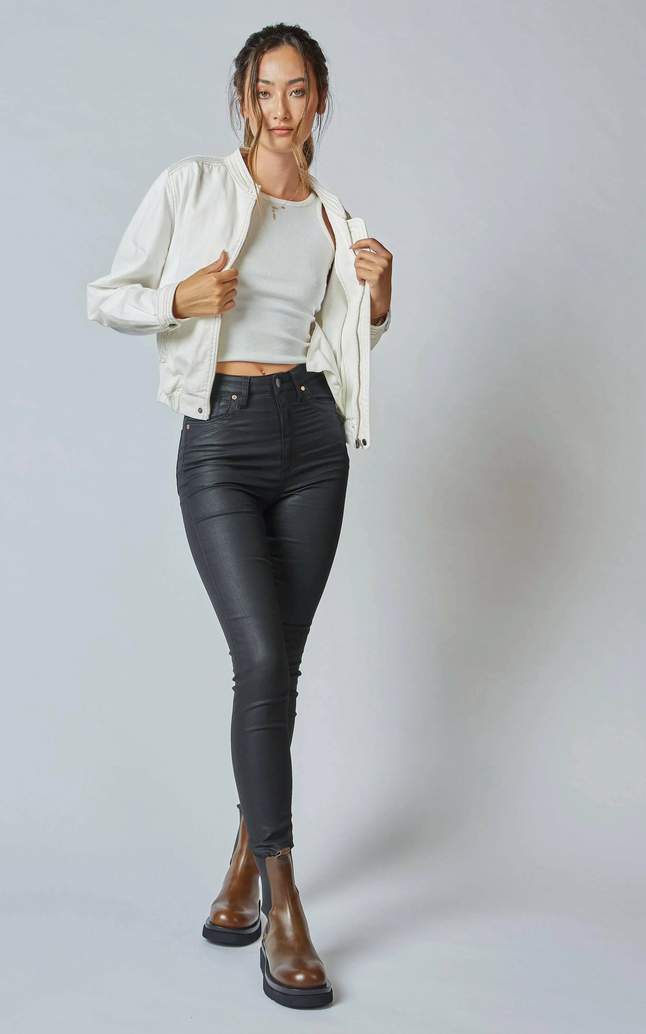 DCD High Waisted Coated Denim Black Jeans