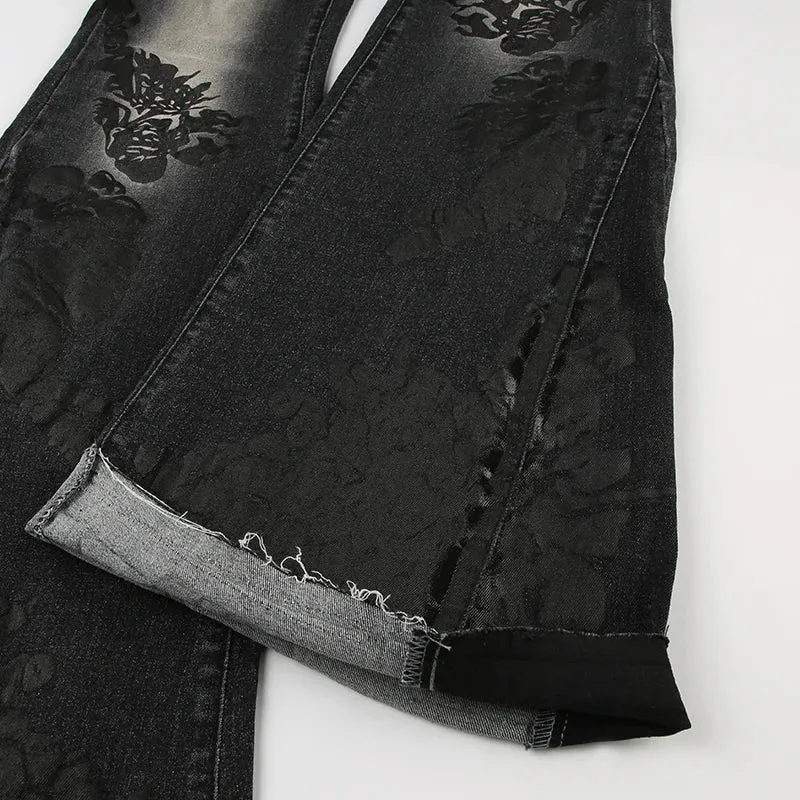 Distressed Flare Jeans mit floralem Muste