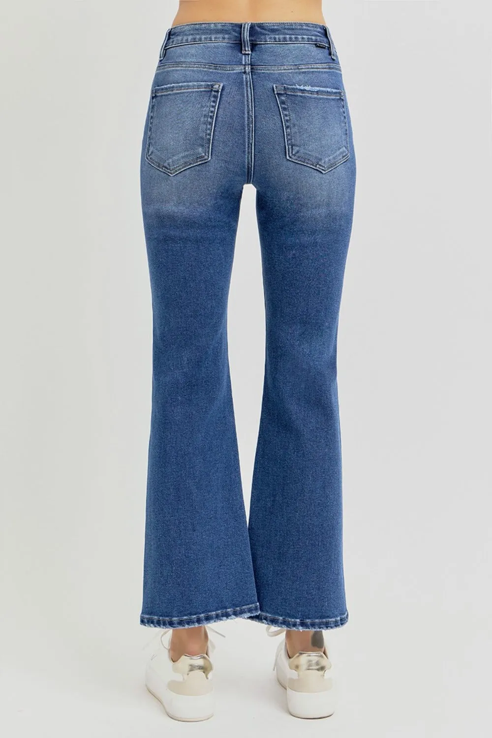 Distressed High Rise Crop Flare Jeans