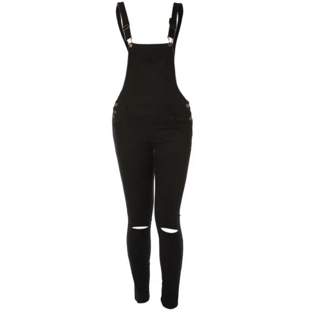Distressed Long Overalls