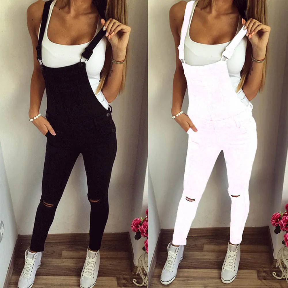 Distressed Long Overalls