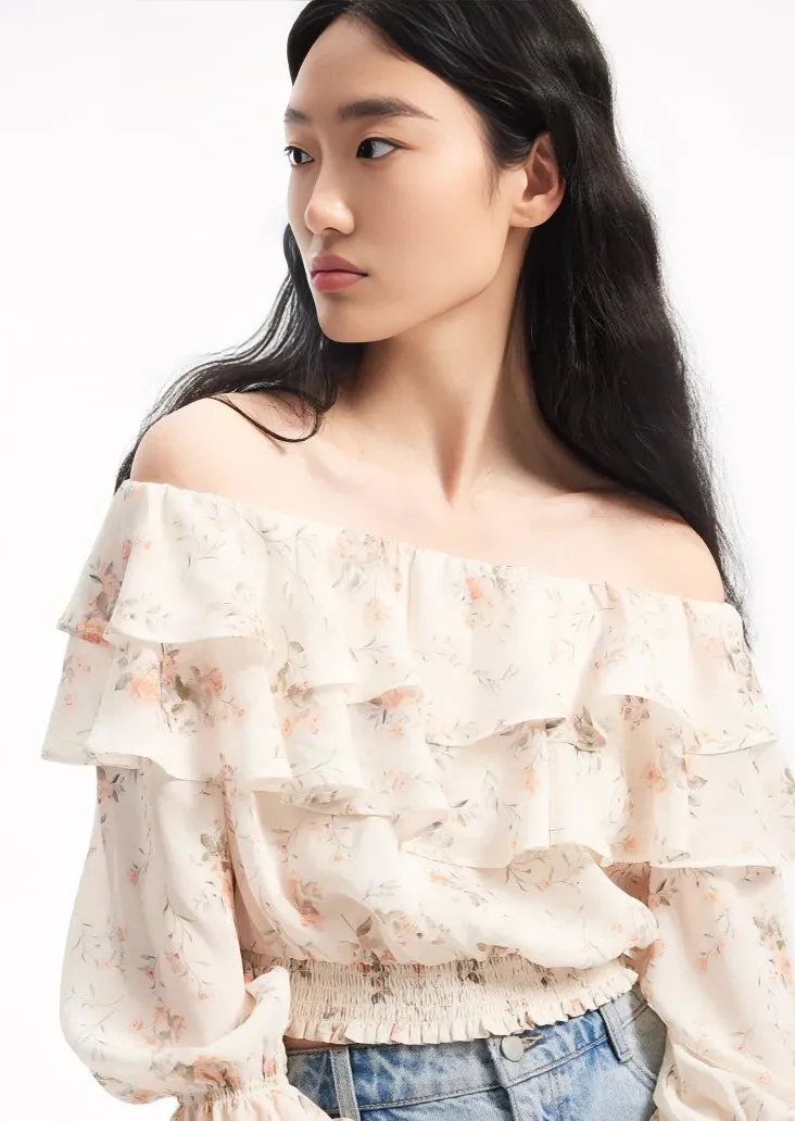 FLOWER RUFFLE SHORT TOPS