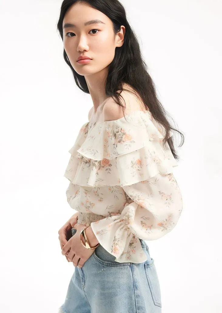 FLOWER RUFFLE SHORT TOPS