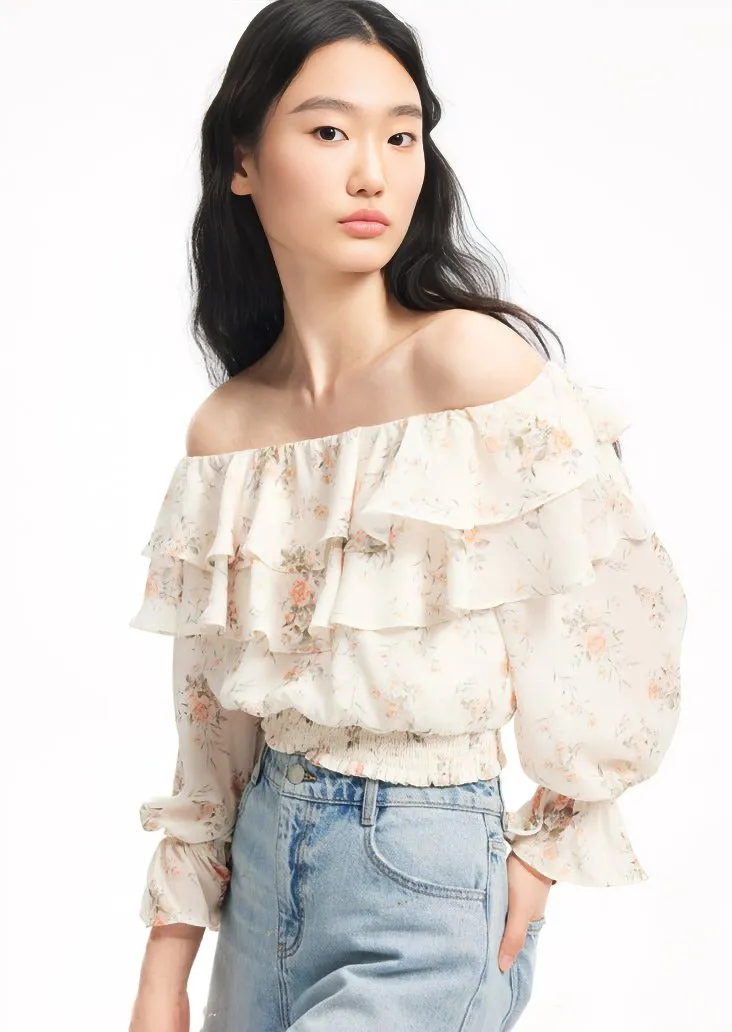 FLOWER RUFFLE SHORT TOPS