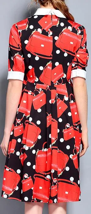 Handbag Print Fit and Flare Dress