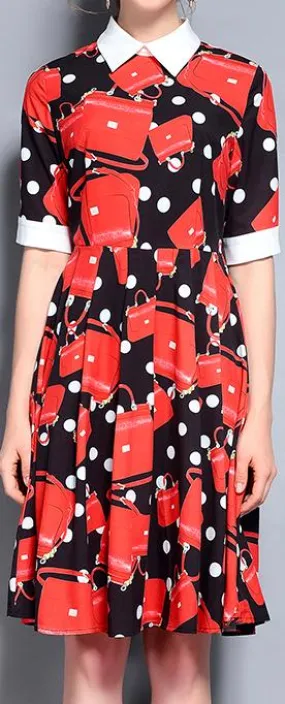Handbag Print Fit and Flare Dress