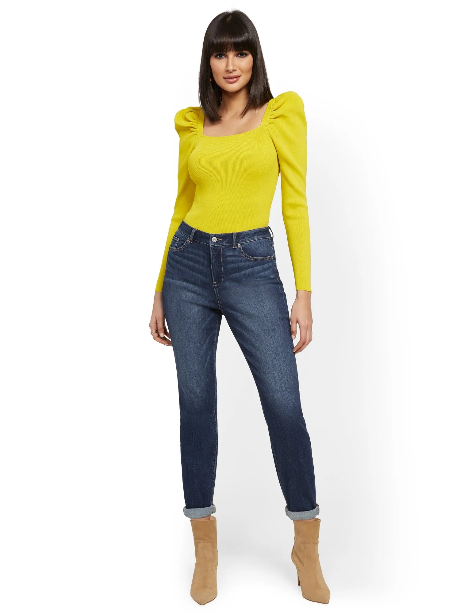 High-Waisted Curvy Boyfriend Jeans - Blue Oasis