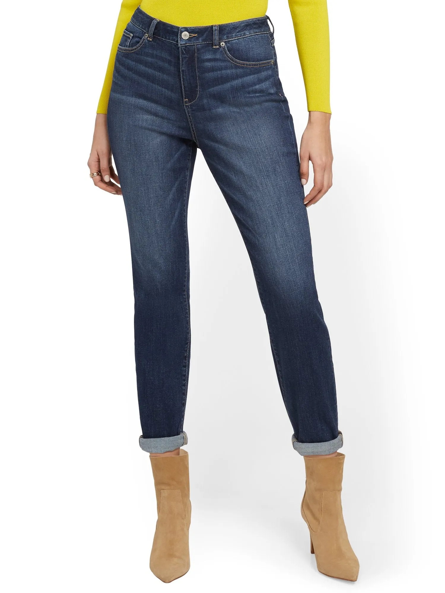 High-Waisted Curvy Boyfriend Jeans - Blue Oasis