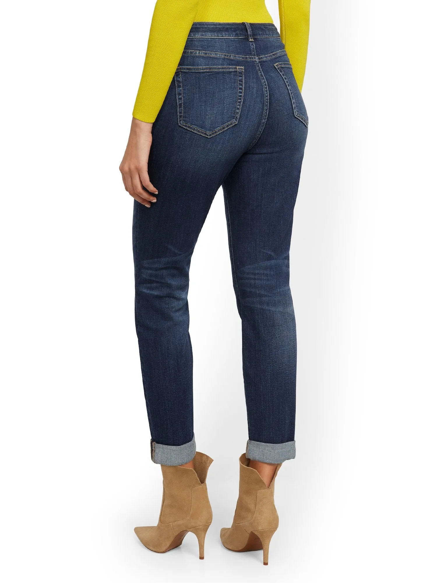 High-Waisted Curvy Boyfriend Jeans - Blue Oasis