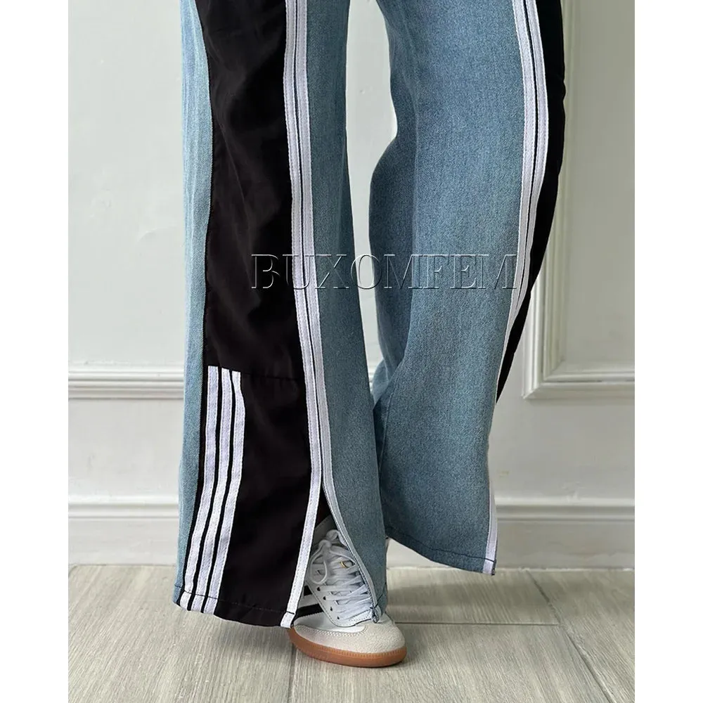 High Waisted Multi-Pocket Cargo Jeans High Quality Casual Daily Parachute Trouser